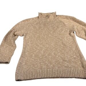 LL Bean Women's Speckled Ragg roll Funnel neck Sweater Size MP Tan K